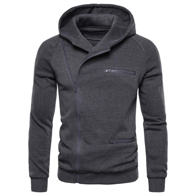 Autumn 2020 Men s Raglan Sleeve Hoodie with Oblique Zipper Design XL