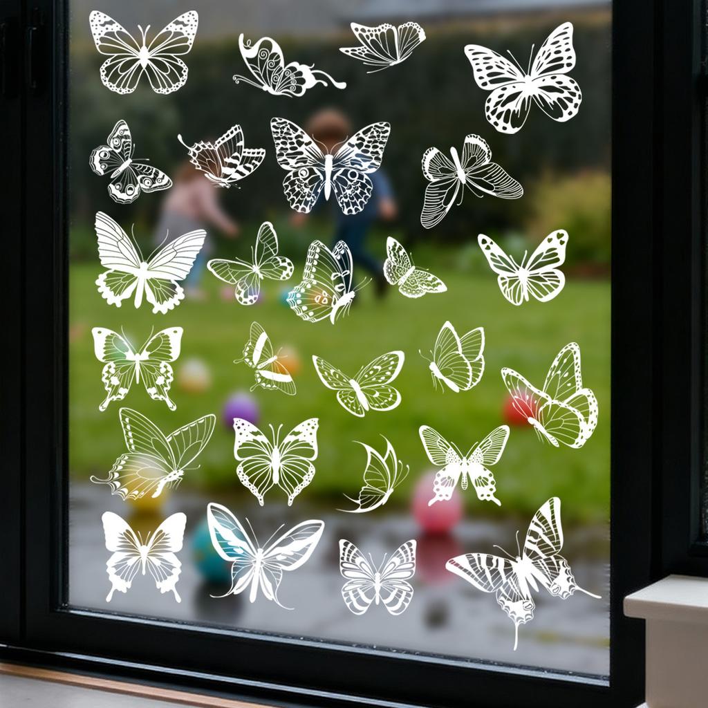 Spring 2026 White Butterfly Hummingbird Flower Static Cling Window Stickers No Residue Decorative Safety