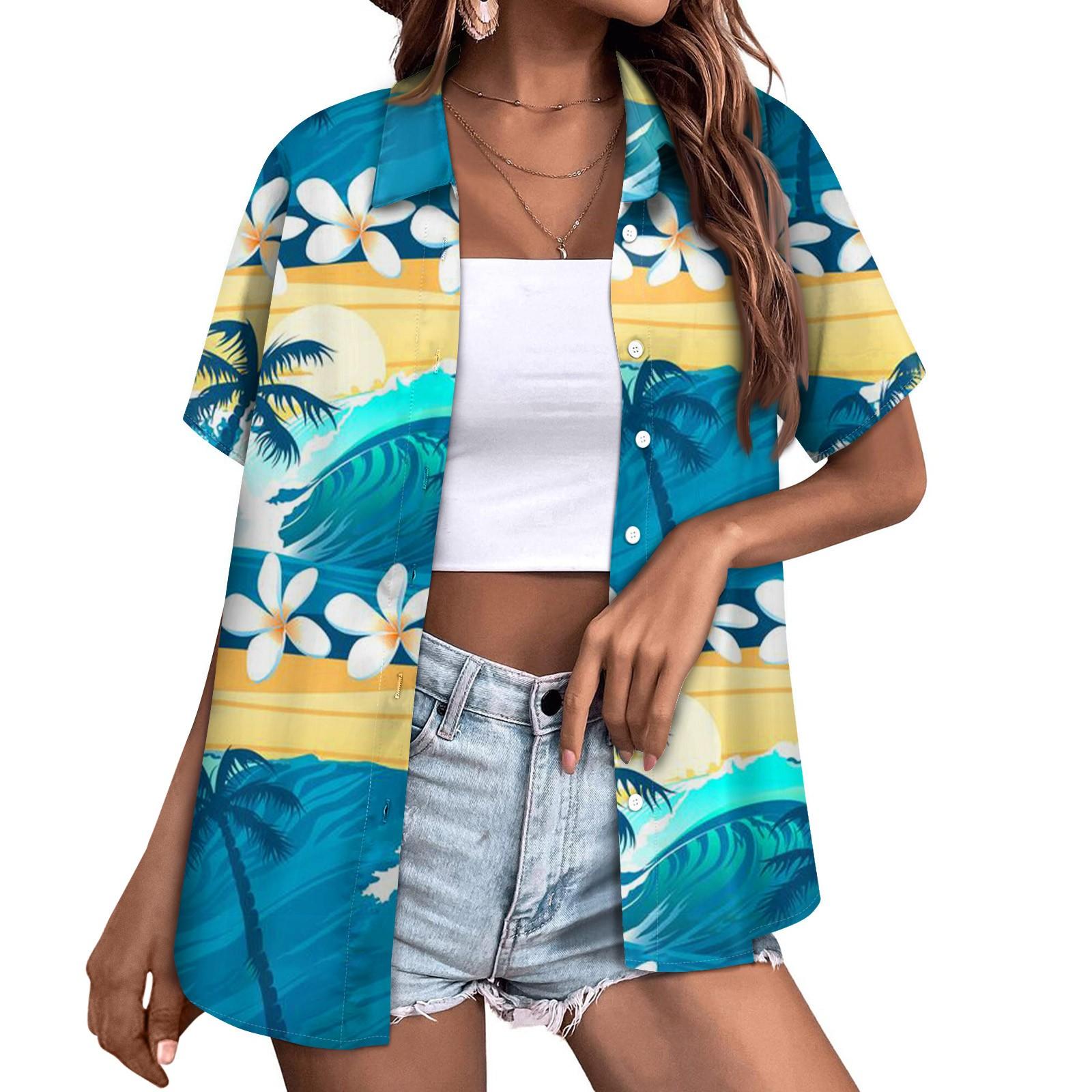 

Женская модная повседневная рубашка с короткими рукавами и цветочным принтом, пуговицы с лацканами, верхняя блузка M