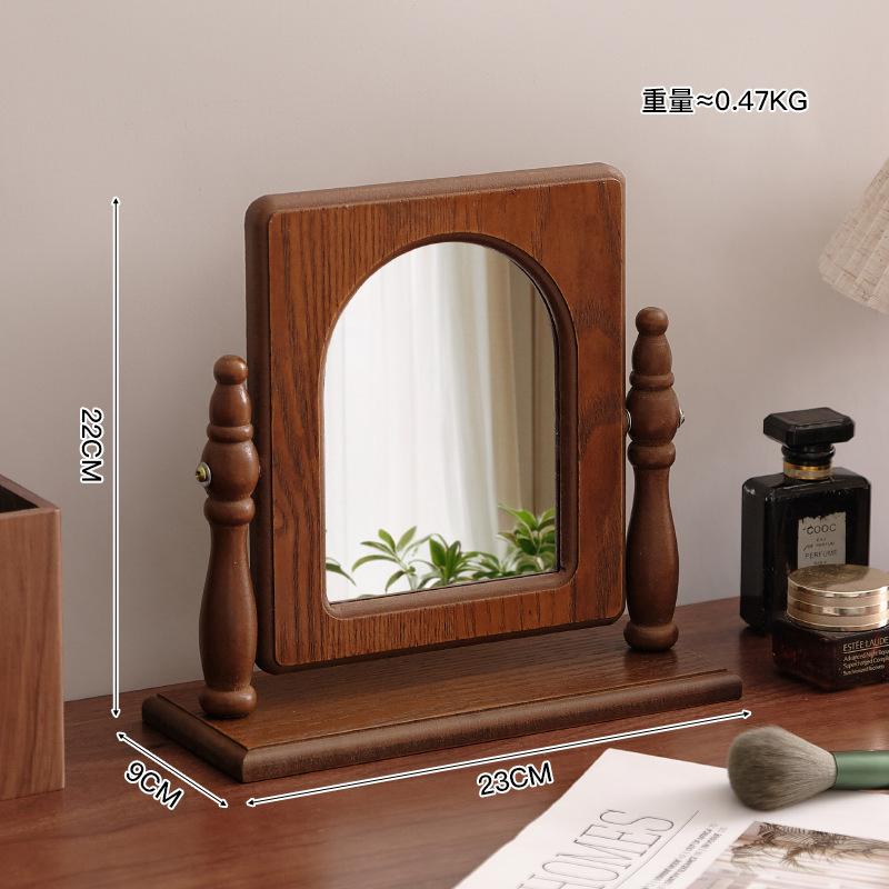 Ins-style French Medieval Wooden Makeup Mirror, Tabletop Decoration, Standable, Suitable for Girls' Bedroom Dressing Mirror