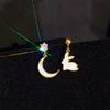 Wind Cute Rabbit Moon Asymmetric Zircon Earrings Cartoon Anime Jk Girl Sweet Accessories