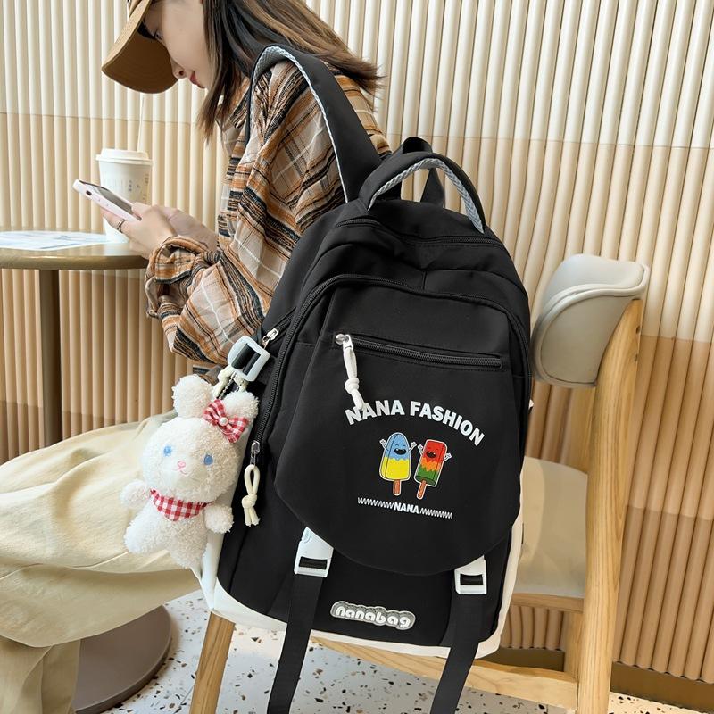

School bag female junior high school girl high school student large capacity backpack college student backpack simple travel backpack new чорний