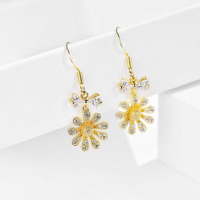 S925 Sterling Silver Snowflake Zircon Dangle Earrings, Trendy Retro Fashion Studs for Women