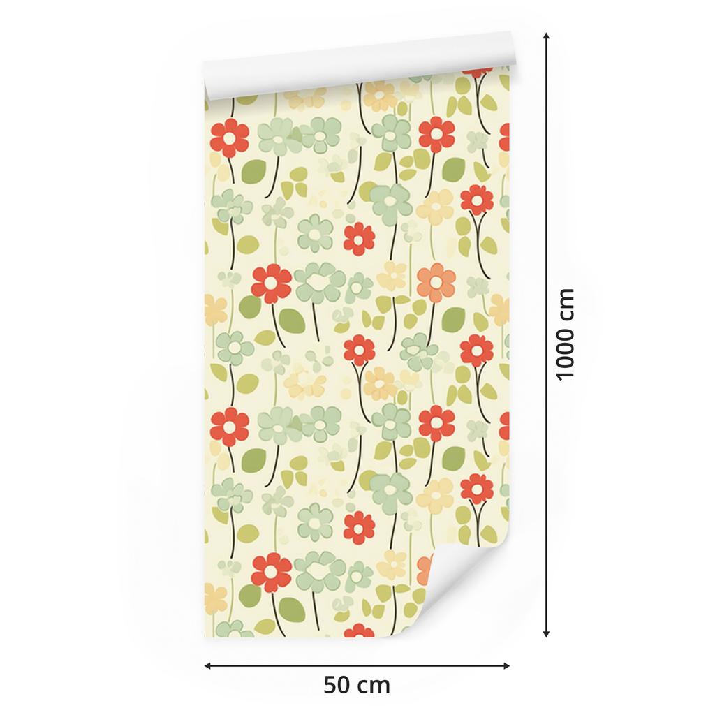 Cream and Lime Flowers Wallpaper for Living Room and Bedroom 50x1000