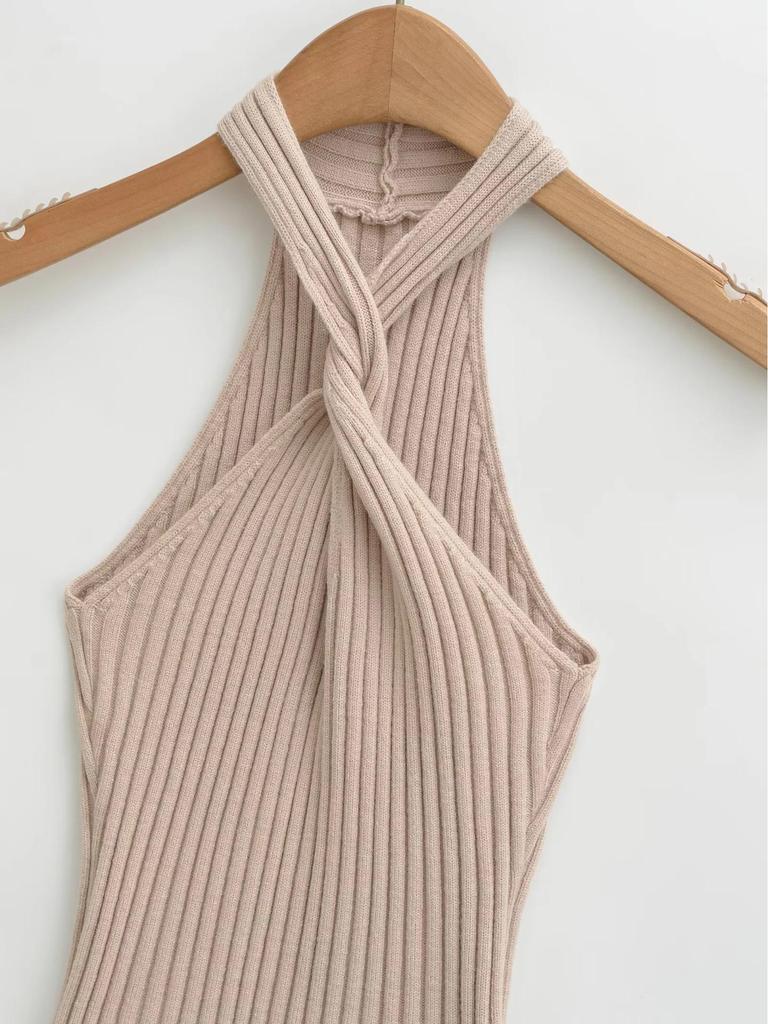 Elegant Off-the-Shoulder Halter Knit Vest - Women's Slimming Sexy Style