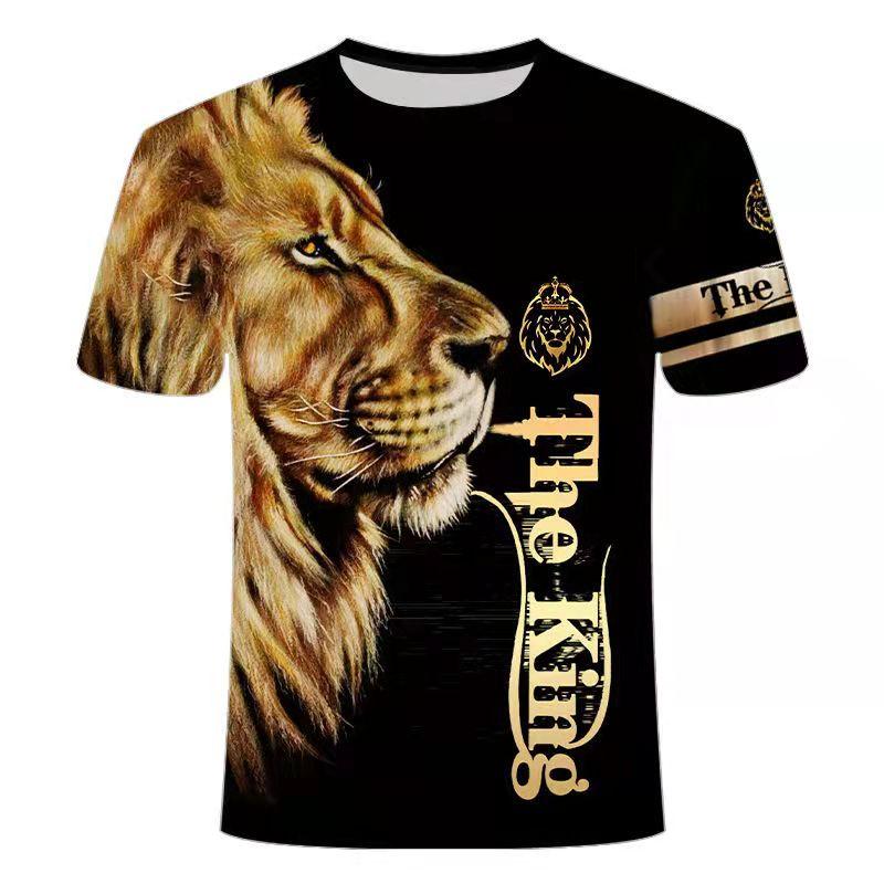 Summer Cross-Border T-Shirt Handsome Lion Animal Digital Printing Men's Casual Loose Sports 3DT Shirt