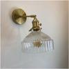 Vintage Glass Wall Sconce - Gold Wall Mounted Light with Striped Glass Shade, Brass Vanity Light Fixture, Adjustable 180 Degree Vintage Wall Lighting
