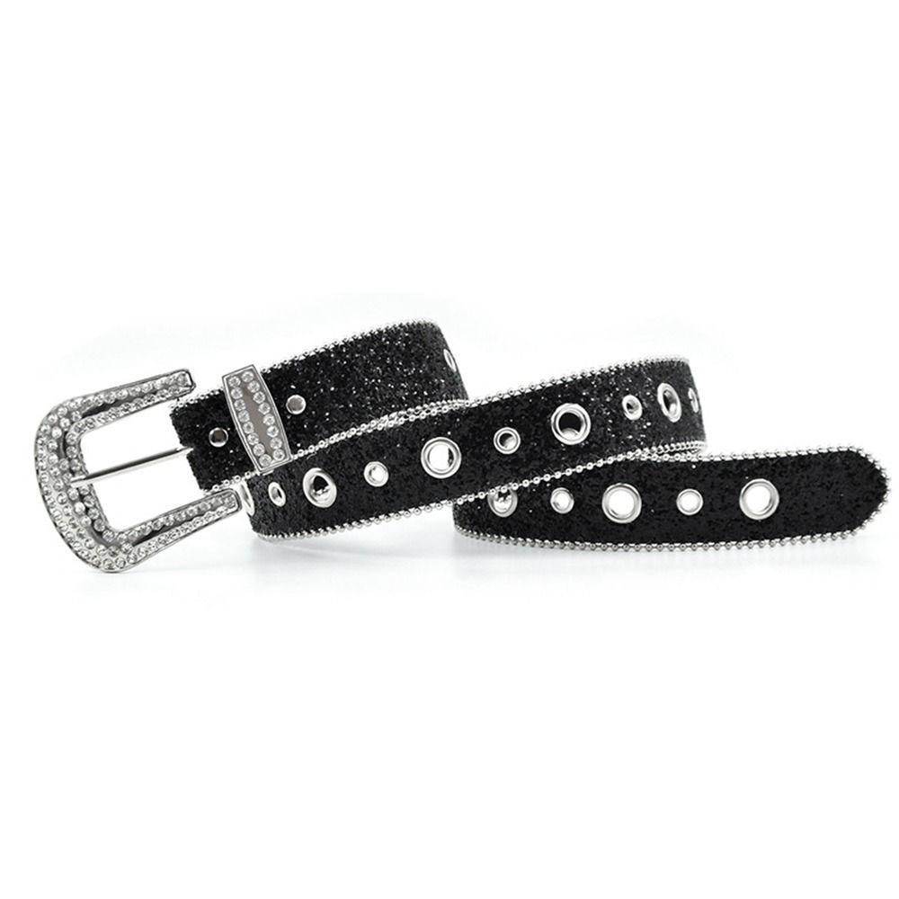 Beads Bordered Shiny Wide Belt Solid Color Women PU Belt Vintage Rhinestone Waistband  Ornament