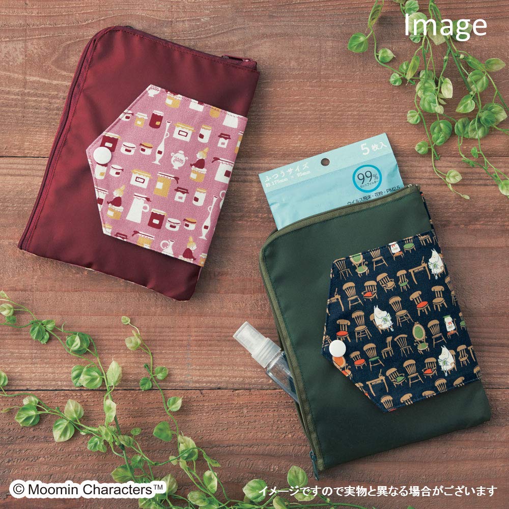 Miyamoto Made in Japan Flat Mini Pouch with Mask Moomin x x Case, Jam, Blue, 15.5 21.5 0.5cm