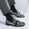 Men Printing Loafers Leather Shoes Formal Business Flats Slip On Shoes Wedding Dress Prom Black Shoes Large Size