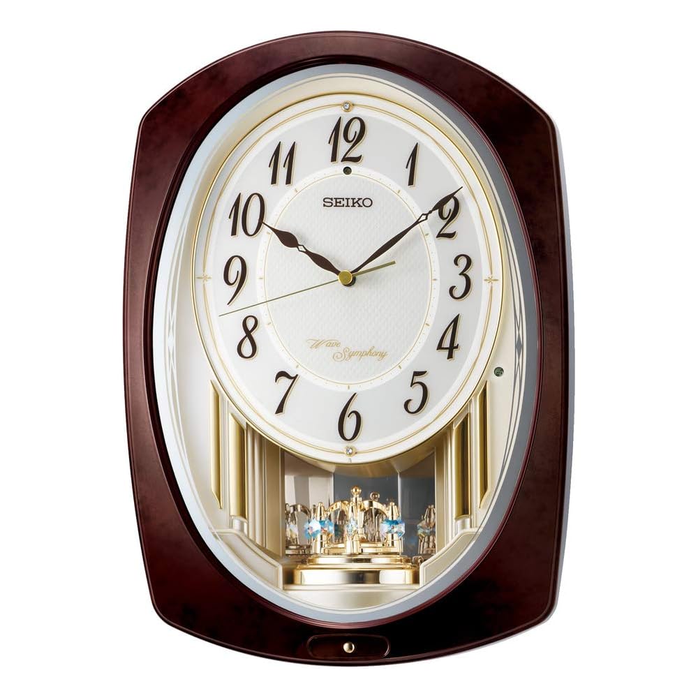Seiko Clock Wall Clock, Melody Clock, Radio Controlled, Analog, Dark Brown Marble, 366 x 254 x 84 mm, AM265B
