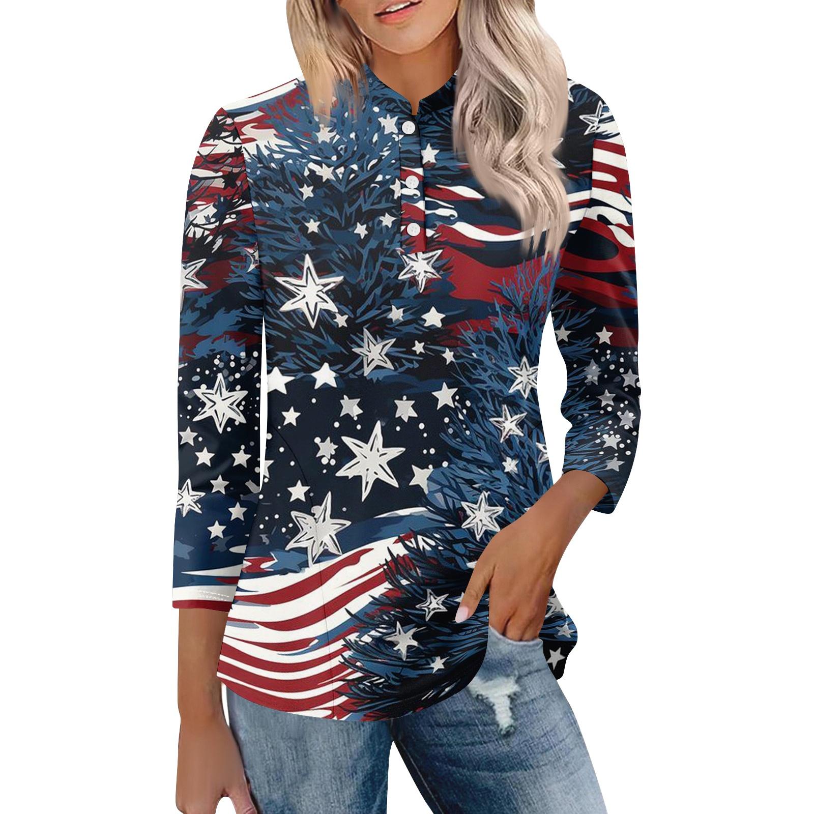 

Women’s Casual Loose Fit Polo Collar Top Three Quarter Sleeve Printed Blouse Comfortable Pullover Shirt for Everyday Wear XXL синий