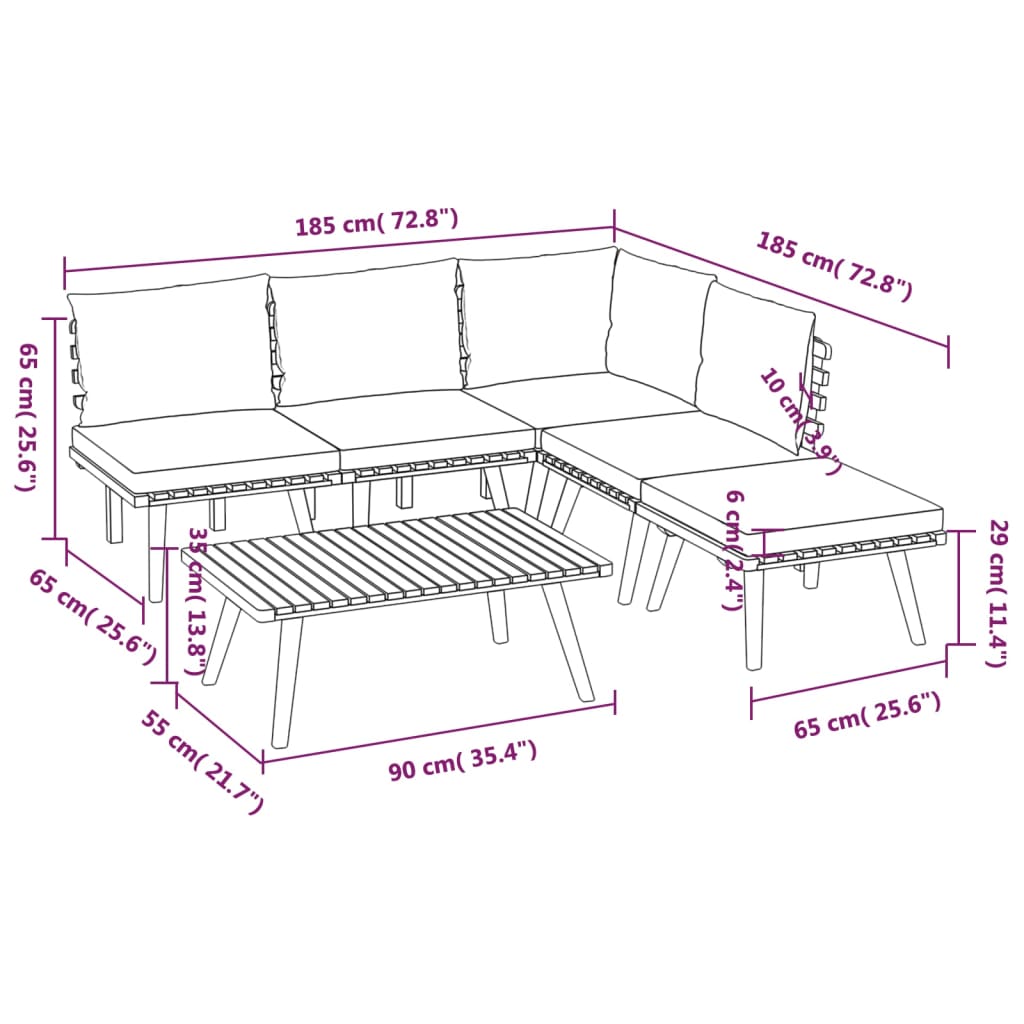 6 Piece Garden Lounge Set with Cushions Solid Acacia Wood