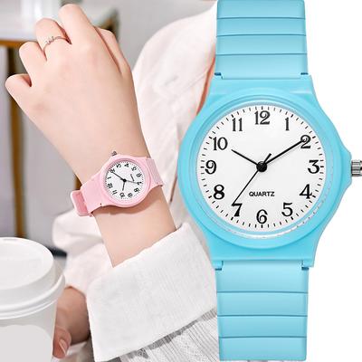 Lässige Prüfungs-Uhr Silikonarmband Einfache Damenuhr Studenten Damen Quarz Armbanduhr Wasserdicht Runde Kleines Zifferblatt Uhr für Mädchen