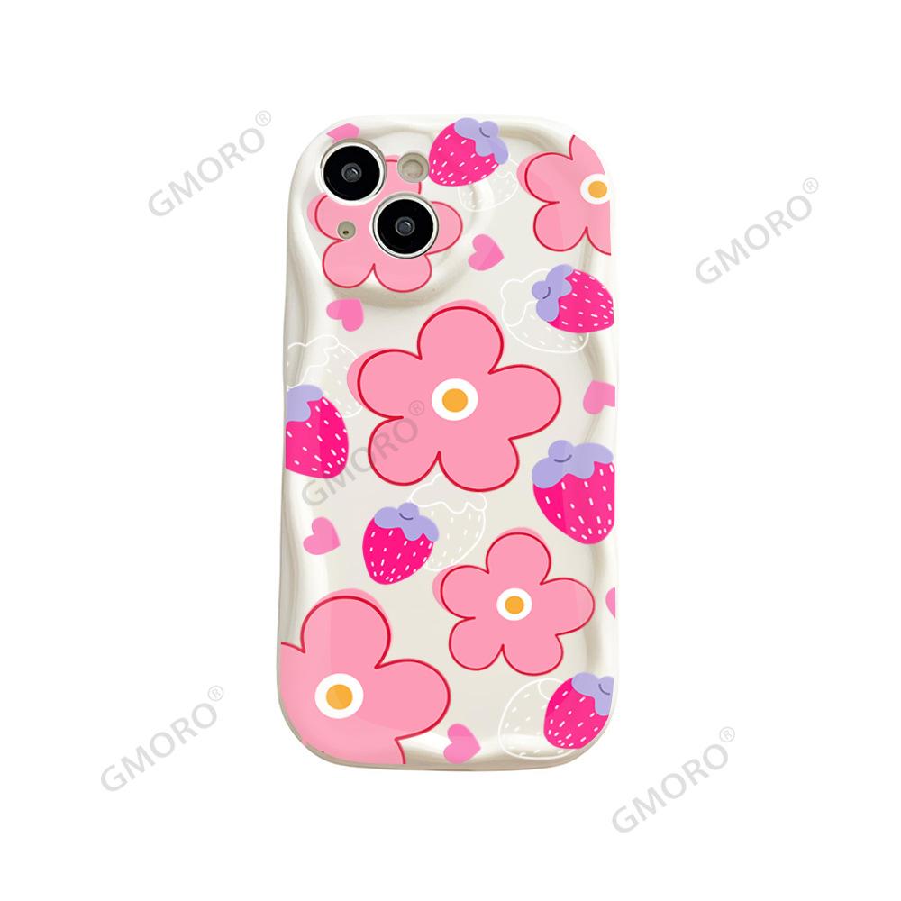 Pink Strawberry Flower Applies To Apple 17promax Mobile Phone Case Iphone15 Airbag 14P Anti-drop Protective Case