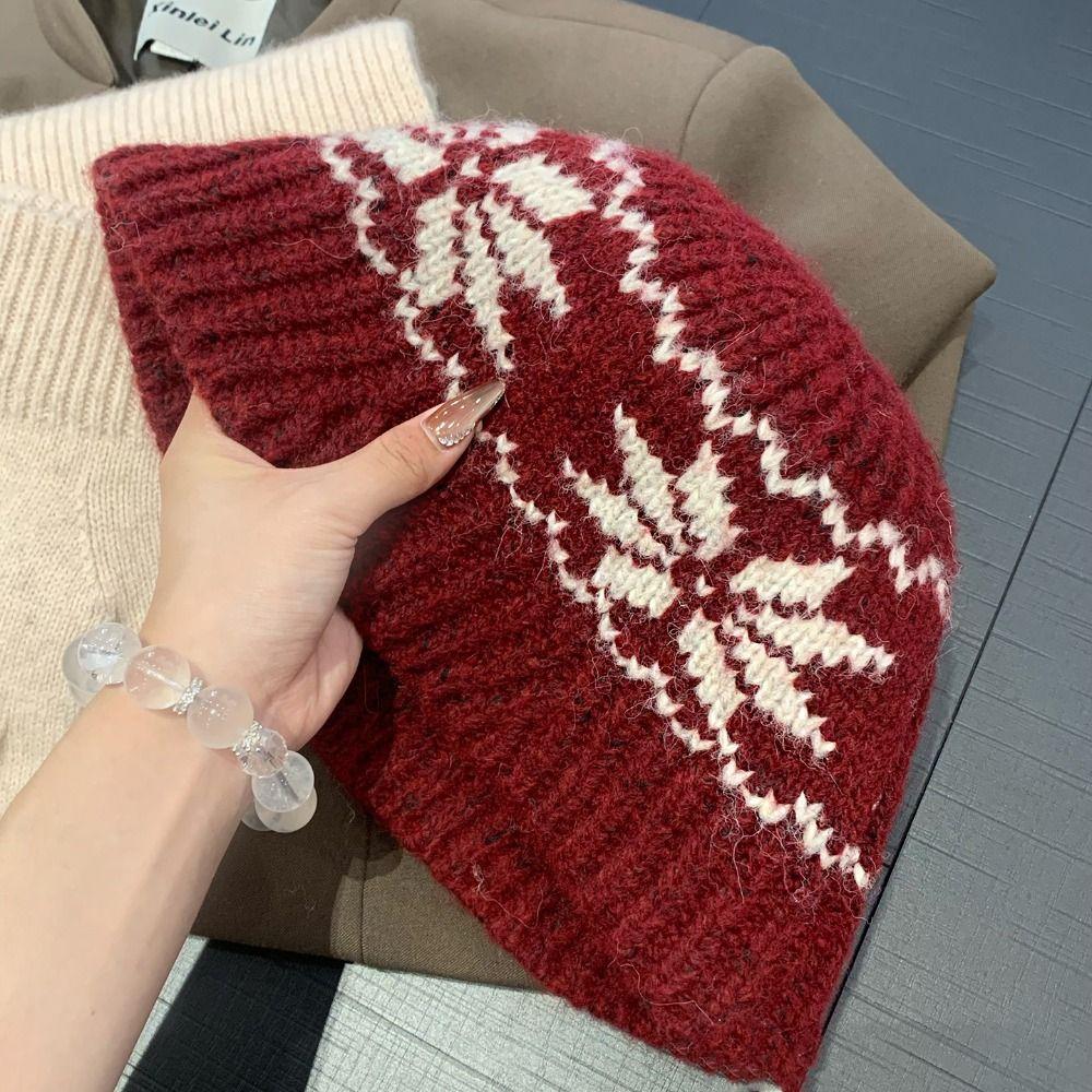 Printed Snowflake Jacquard Knitted Hat Warm Printing Knit Cap Jacquard Pattern Beanies  Autumn