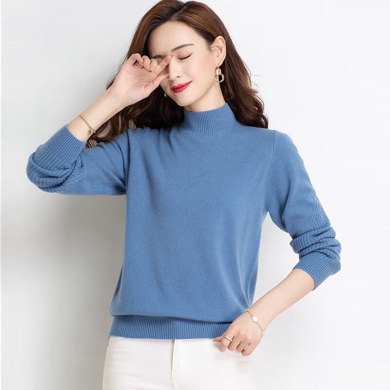 Women's Pure Wool Semi-High Neck Pullover Sweater