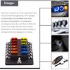 12-Way Blade Fuse Box with LED Warning Indicator Waterproof Cover for Car Boat RV