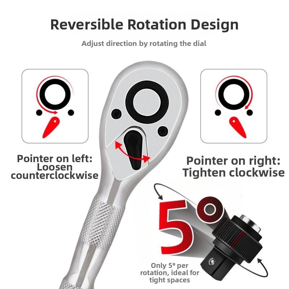 1/4 3/8 1/2 Inch Drive Ratchet Wrench 72 Tooth Dual Head Wrench Torque Wrench Tool Mechanical Work