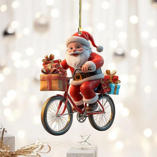 Santa Claus Ornament Christmas Tree Pendant Santa Ride Flat Bike Hanging Decoration DIY Xmas Tree Decor