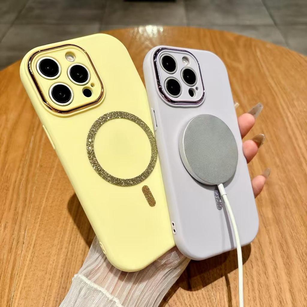 Glitter Magnetic iPhone 17 Pro Case, Skin-Feel Macaron Design with Precise Cutouts, Full Coverage for iPhone 16 Pro and 15.