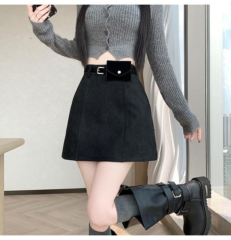 Korean-Style High-Waisted Suede A-Line Bodycon Skirt for Women - Spring/Autumn 2026