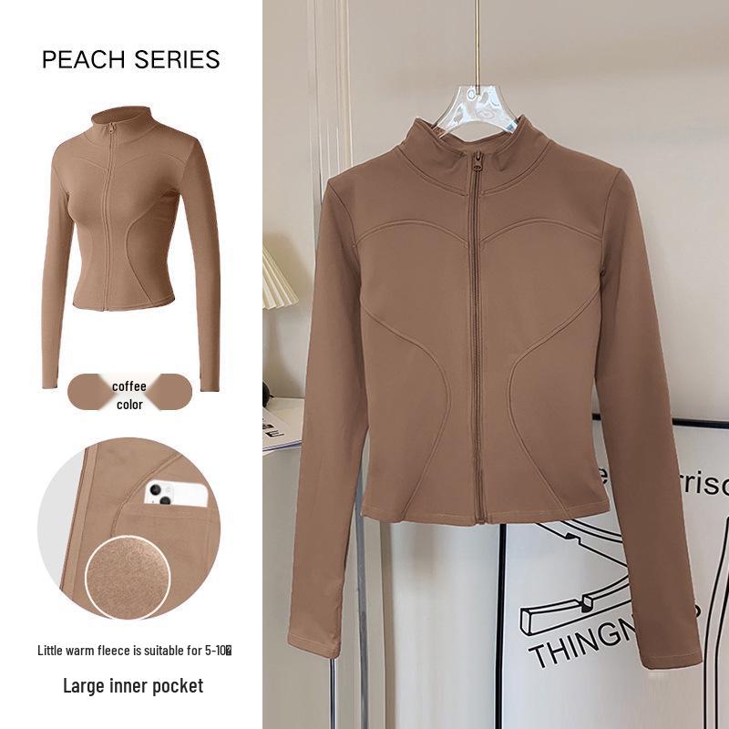Women's Breathable Slim-Fit Sports Jacket: Autumn/Winter Yoga & Cycling Wear, Long Sleeve, Stand Collar, Plus Velvet.