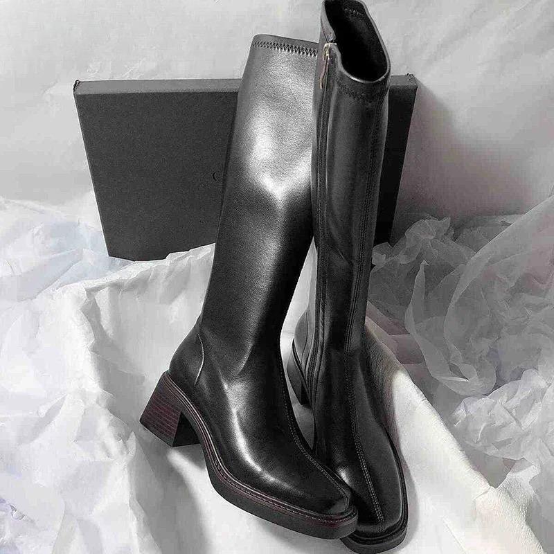 Fashion 2025 New Vintage Thick Heel Women Knee High Boots Fashion Side Zippers Shoes Autumn Winter Ladies Concise Long Botas De Mujer