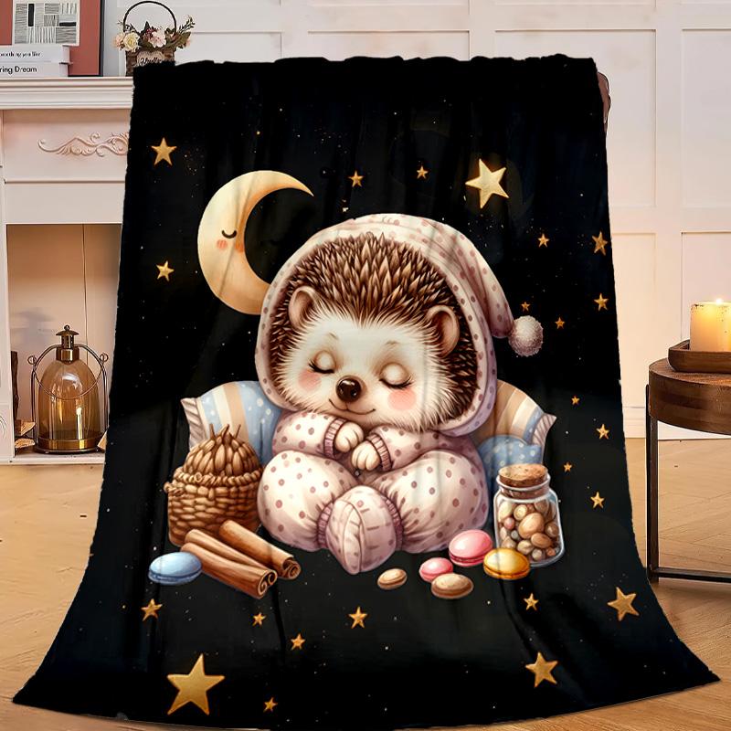 1PC Sleepy Hedgehog Dreams Flannel Blanket Gift, Suitable for Both Men And Women, Soft Ideal for Beds And Sofa, Birthday Or Christmas Gift