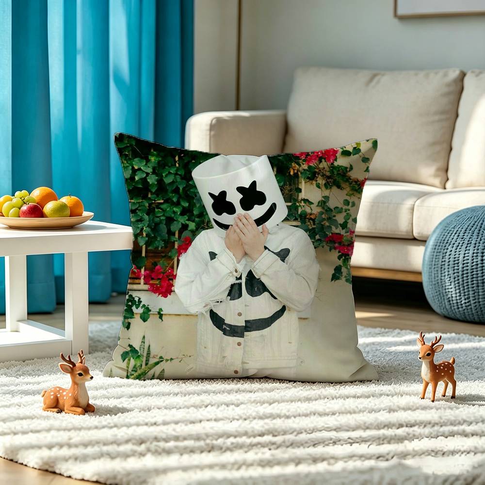 M-marshmello Singer Square Double-Sided printed Pillow Case Bedroom Bedside Pillow Sofa Cushion Cover