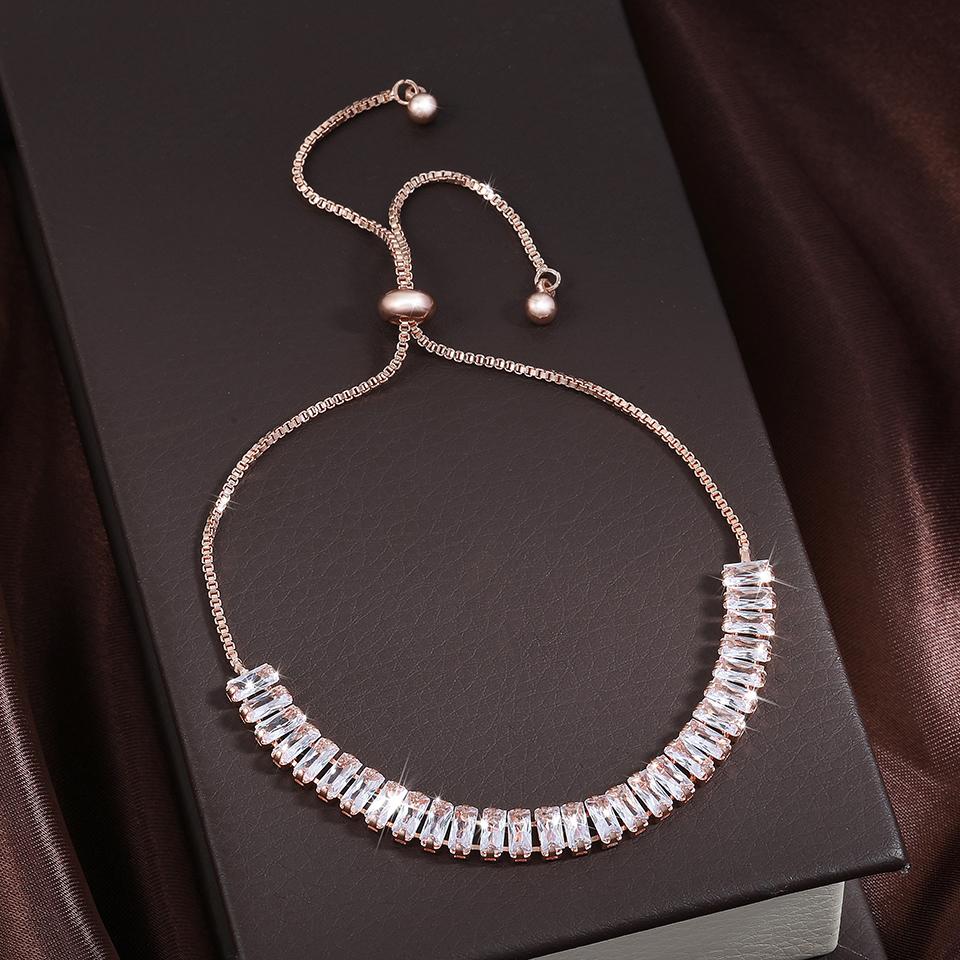 

Регулируемый Модный Элегантный Прямоугольный Новый Хрустальный Браслет для Женщин Цвет Белого Золота Браслет Вечеринка Циркон розового золота