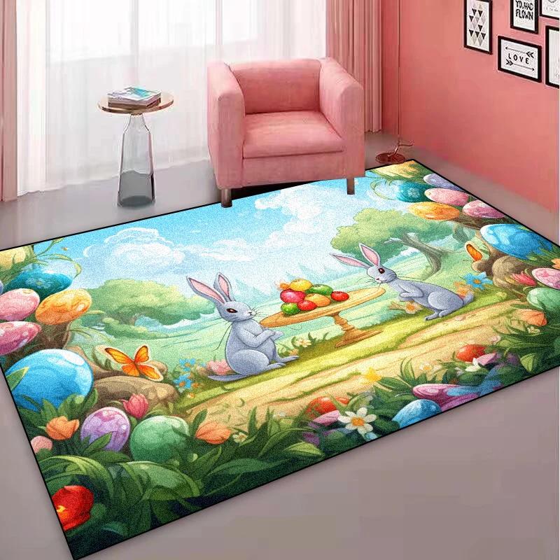 Cute Cartoon Carpet for Living Room Rabbit Pattern Bedroom Decoration Non-slip Children Rugs Bathroom Cloakroom Plush Floor Mats