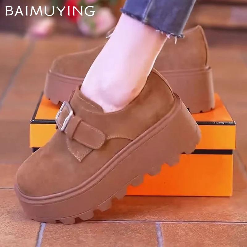 Wildleder Plateau Damen Slipper Schuhe Designer Schnalle Hohe Absätze Sneakers Neue Marke 2025 Trend Laufen Winter Lässig Zapatos Mujer