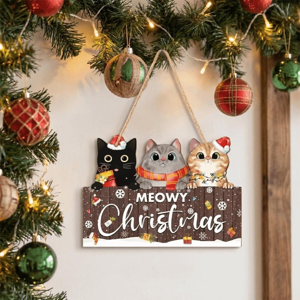 Eco-Friendly Christmas 3 Kitten Hanging Board Wooden Cat Christmas Door Sign  Entrance Hall