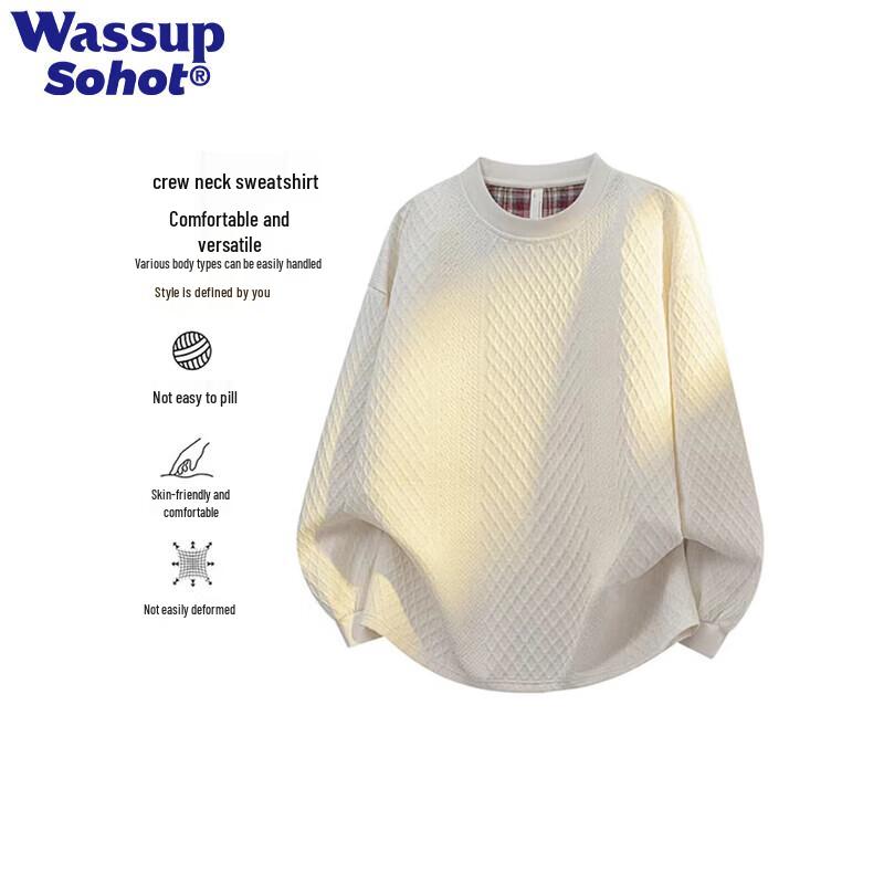 Wassup Sohot Men's Quilted Crewneck Pullover Sweatshirt