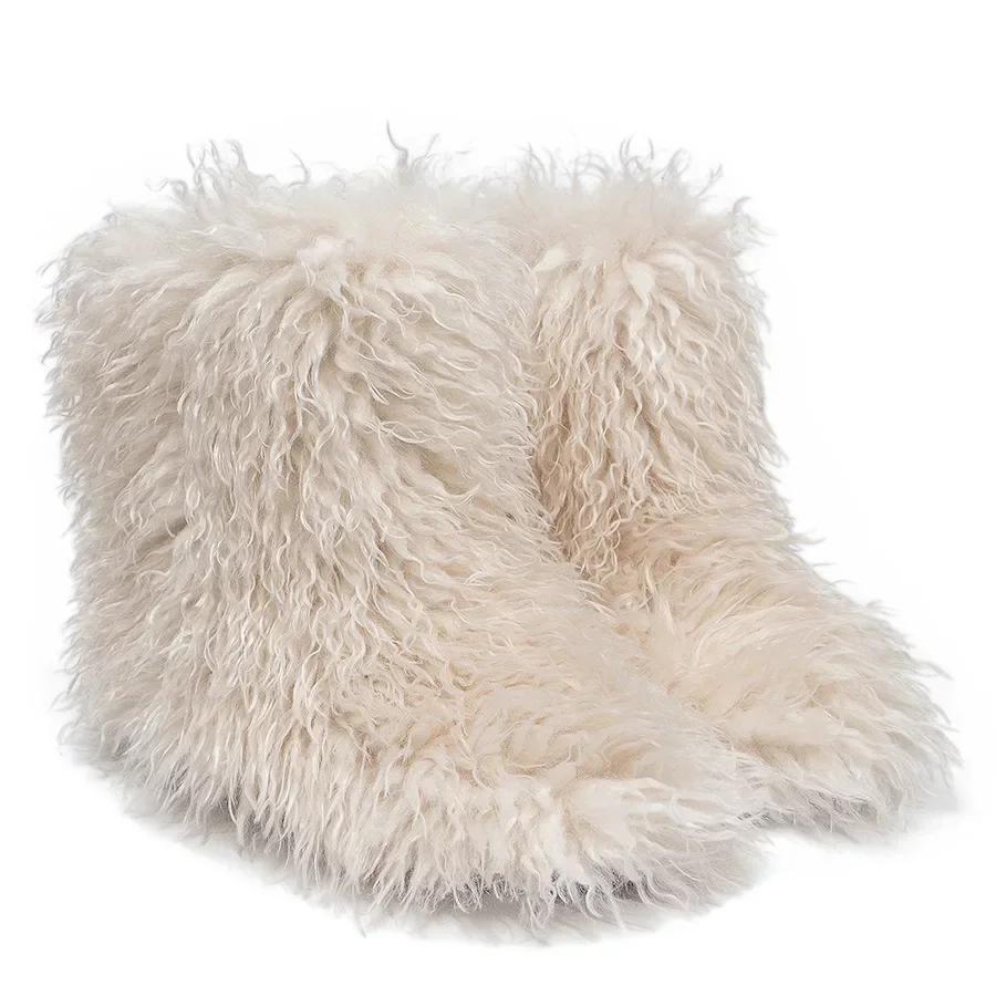 Winter Snow Boots Furry Shoes Women Fluffy Warm Faux Wool Boots Woman Teddy Fur Snow Boots Fashion Plush Short Boots Ladies