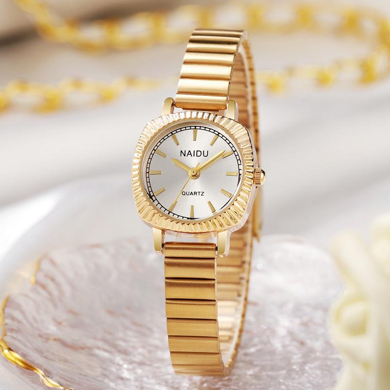 Vintage-Style Gold Quartz Ladies' Watches - Fashionable Retro Design with Steel Band