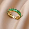 Colorful Square Zircon Stainless Steel Rings Luxury Gold Color Open Finger Ring for Women Zircon Accessories Birthday Gifts