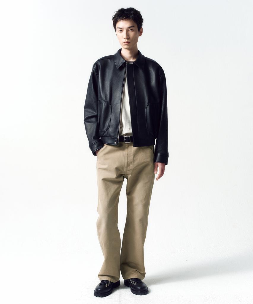Insilence Goat Skin Piping Leather Jacket Black