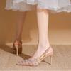 Shallow Mouth Pointed Head Single Shoes Women's French Sequined Bag Head Thin Heel High Heels 2025 Autumn Word with Empty