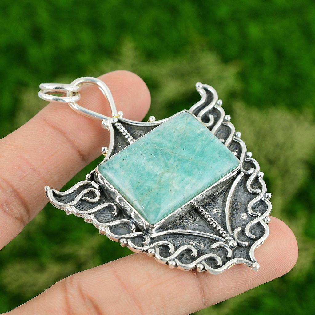 Daughters Day Deal Sterling Silver Radiant Natural Amazonite New Pendant Jewelry