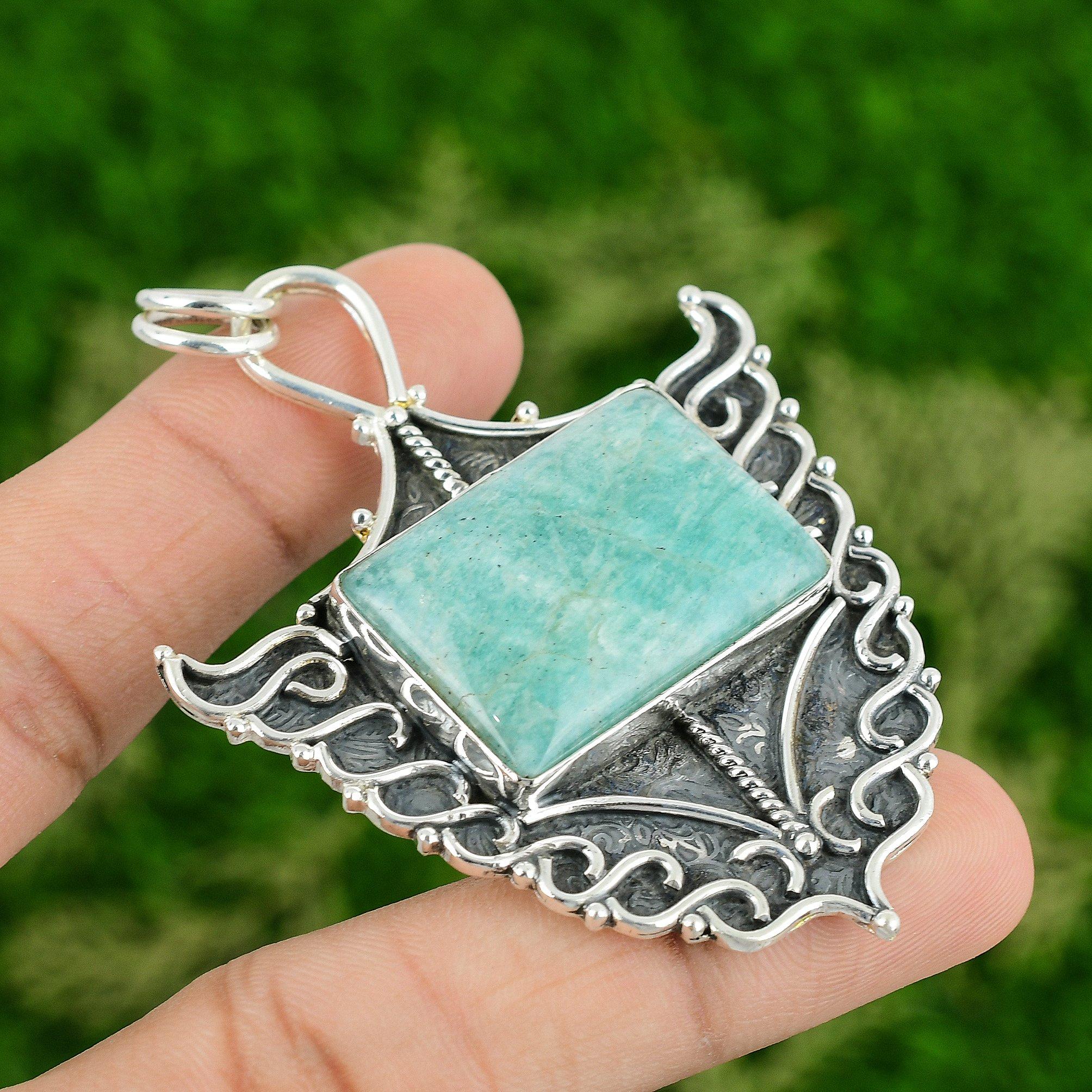 

Daughters Day Deal Sterling Silver Radiant Natural Amazonite New Pendant Jewelry