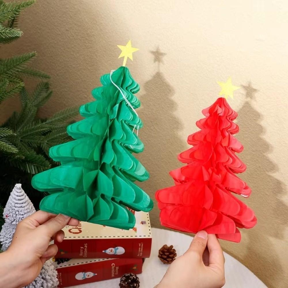 3D Honeycomb Christmas Tree Decoration Paper Material Red Green Color Hanging Pendant DIY Design Honeycomb Paper Christmas Tree