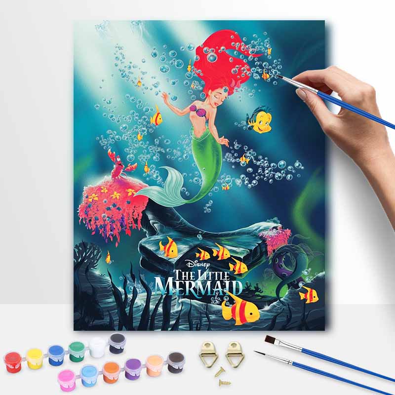 Disney oil painting painting art The Little Mermaid Ariel Flounder handmade diy painting home decoration gift 20x30cm