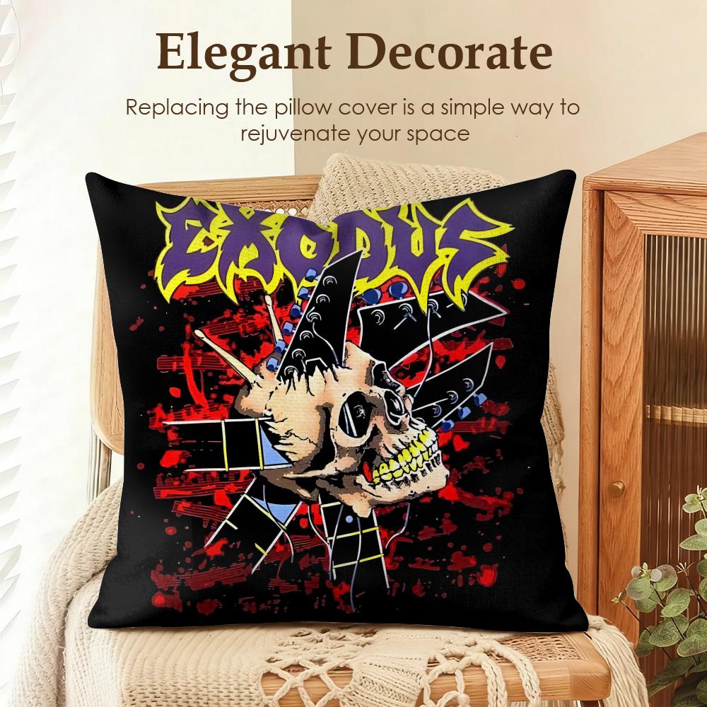 Band EExodus Cushion Cover Natural Linen Organic Fabric DoubleSided Printing Sofa Home Decor Gift Pillow Case