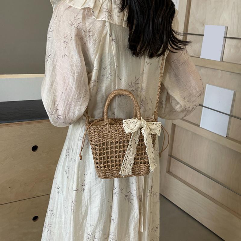 Dámské malé kabelky Ratanová crossbody kabelka Bohemia Letní plážový design s mašlí Slámová kabelka Dámská módní taška přes rameno Messenger Peněženka