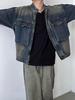 Nostalgic Blue Retro Denim Jacket - Men's Loose Fit with Large Pockets and Stand Collar for Spring & Autumn