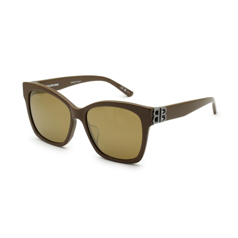 Balenciaga Sunglasses with Mirrored Asian BB0102SA and Bronze Women's Lenses, Fit, 015, Brown, Ruthenium,