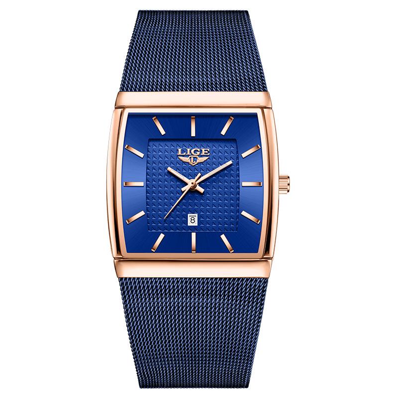 

LIGE Men s Quartz Mesh Strap Watch - Business Casual, Waterproof, with Calendar