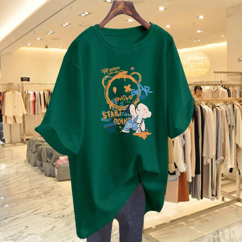 Pure cotton spring and summer new fashion printing cartoon bear pattern loose t-shirt women's summer